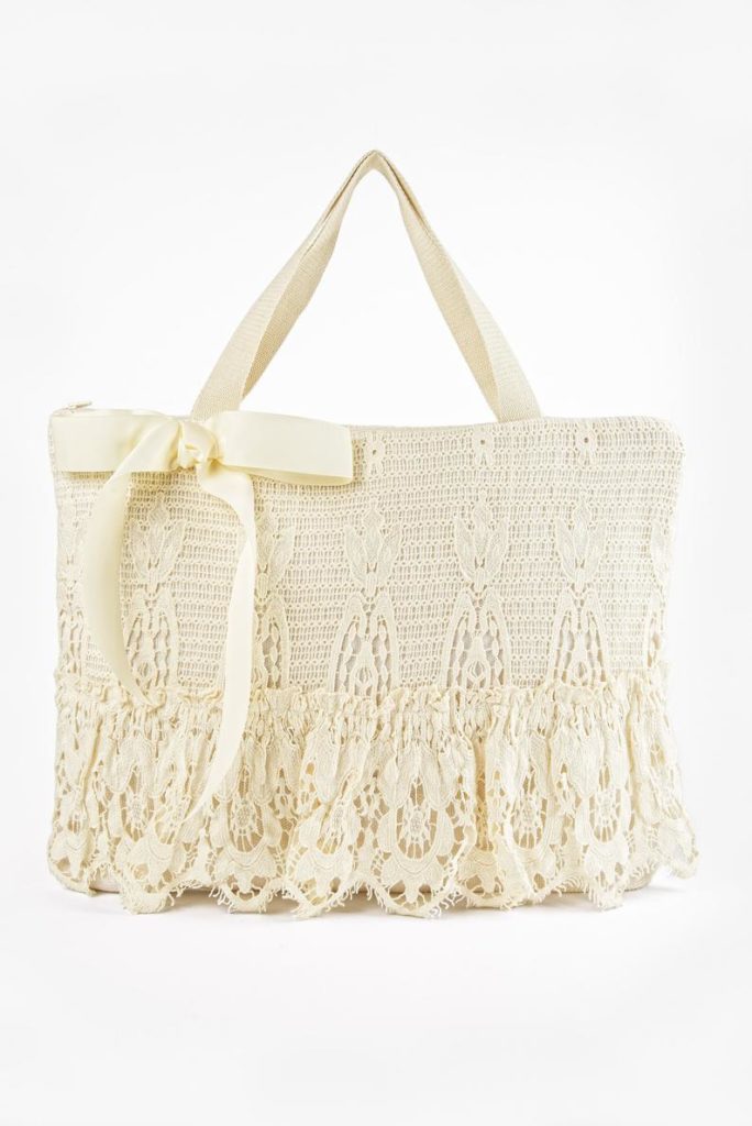 SAC CABAS BOHÈME CHIC l'IBIZIENNE cabas bohème chic L'Ibizienne dentelle coton beige sac de plage femme